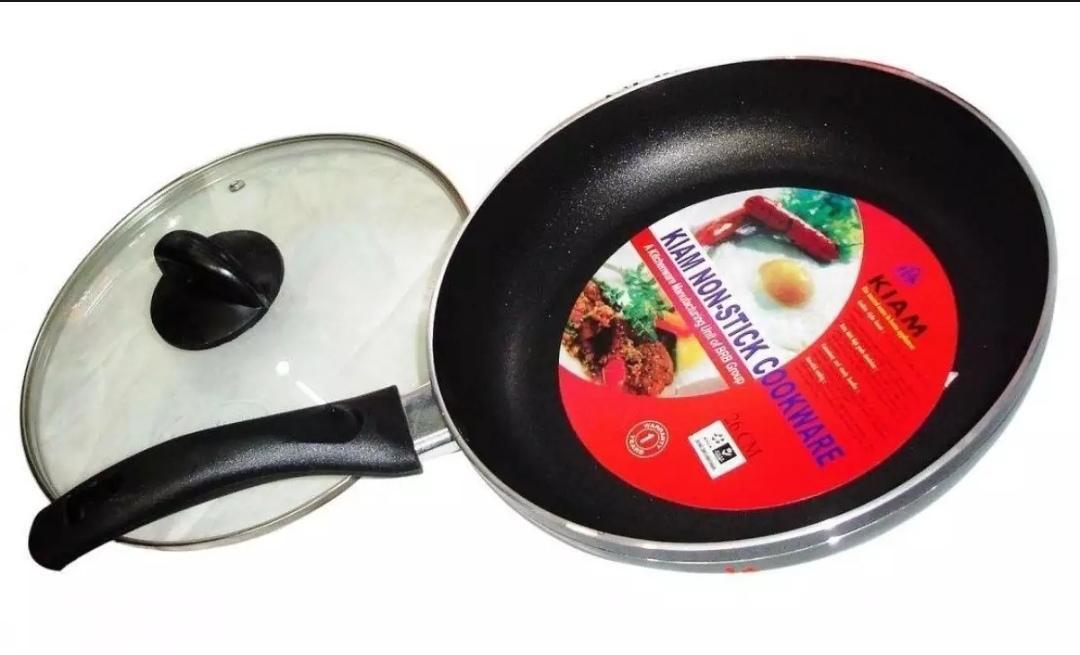 Kiam Non-Stick 26cm with Glass Lid Fry Pan- Silver and Black