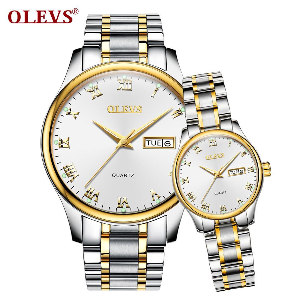 OLEVS 5568 Week Display Watches Men's Quartz Date Casual Stainless Steel Wristwatch Relogio Masculino Luminous Double Calendar