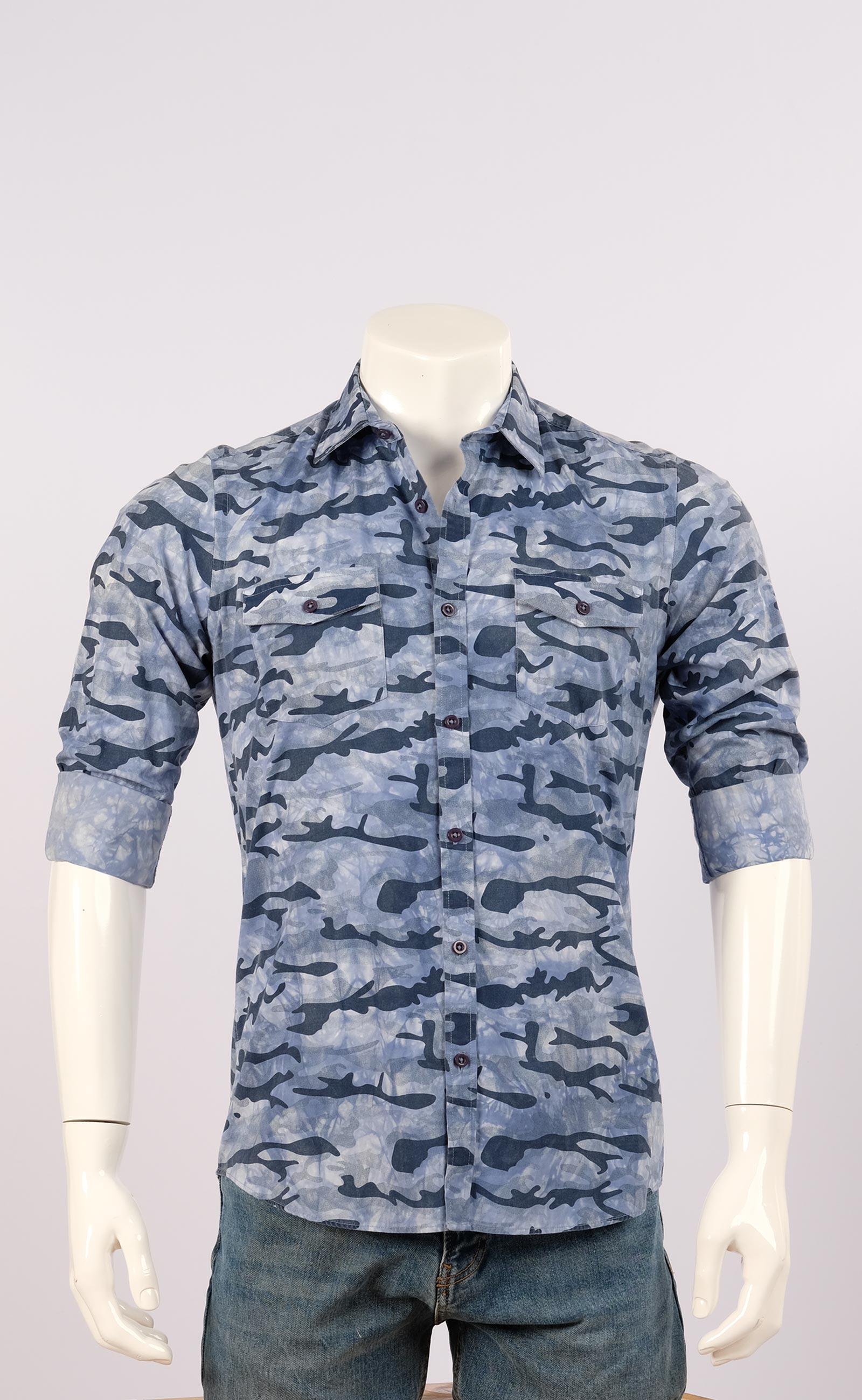 MENS BLUE CAMO CASUAL SHIRT