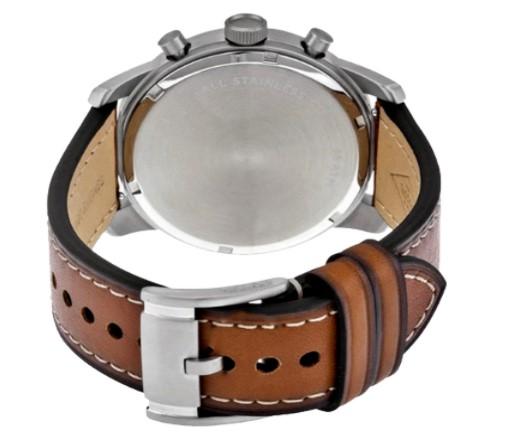FOSSIL Pilot 54 Beige Dial Chronograph Leather Strap Mens Watch-FS5144