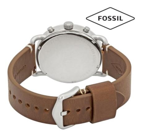 Fossil The Commuter Chronograph Beige Dial Brown Leather Band Mens Watch-FS5402