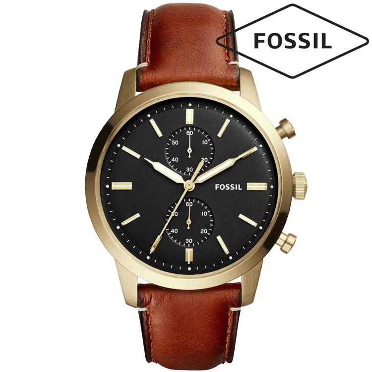Fossil Townsman Chronograph Black Dial Brown Leather Band Mens Watch-FS5338