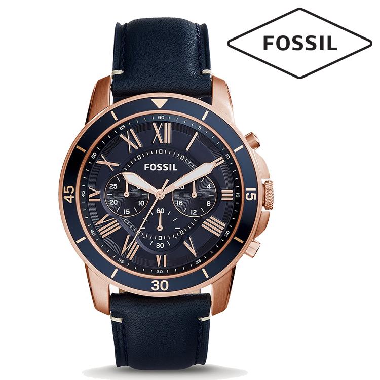 Fossil FS5237 Chronograph Grant Sport Blue Dial Navy Blue Band Leather Mens Watch