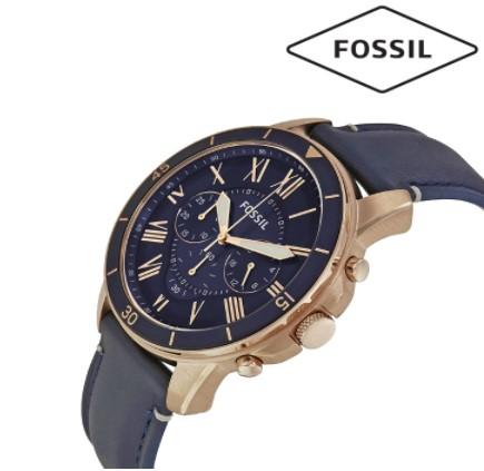 Fossil FS5237 Chronograph Grant Sport Blue Dial Navy Blue Band Leather Mens Watch