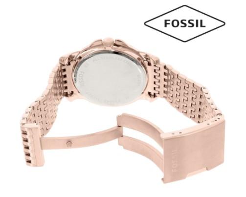 FOSSIL Grant Multi Function Grey Dial Rose Gold Band Stainless Steel Mens Watch-FS5083
