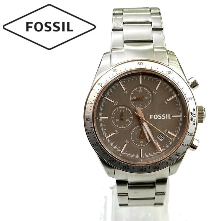 Fossil Chronograph Brown Dial Silver Band Mens Watch-BQ2140