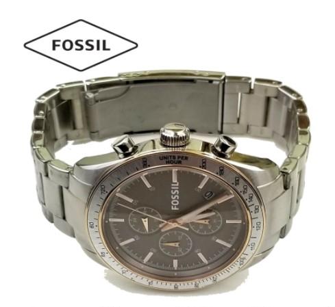 Fossil Chronograph Brown Dial Silver Band Mens Watch-BQ2140
