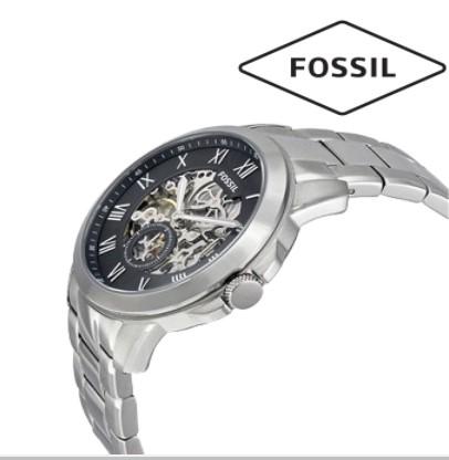Fossil Grant Black Dial Silver Stainless Steel Band Mens Watch-ME3055