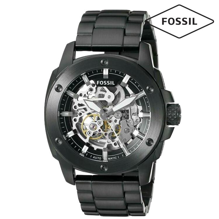 Fossil Mechanical Skeleton Dial Black Band Stainless Steel Mens Watch-ME3080