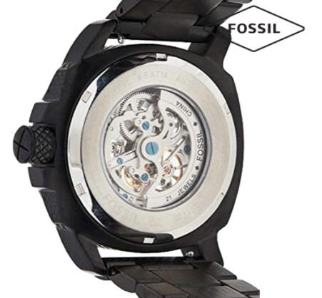 Fossil Mechanical Skeleton Dial Black Band Stainless Steel Mens Watch-ME3080