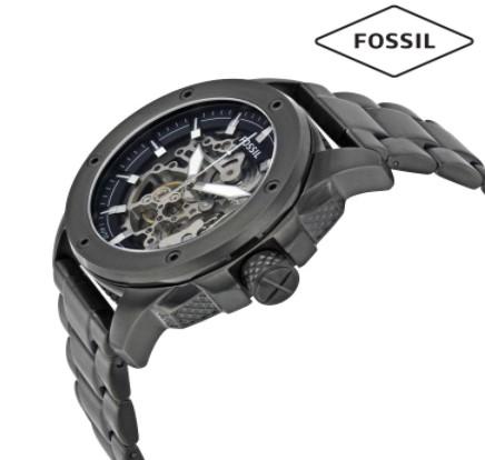 Fossil Mechanical Skeleton Dial Black Band Stainless Steel Mens Watch-ME3080