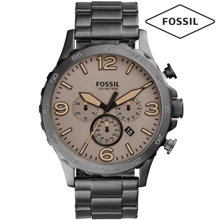 Fossil Nate Chronograph Brown Dial Gunmetal Ion-Plated Band Stainless Steel Mens Watch-JR1523