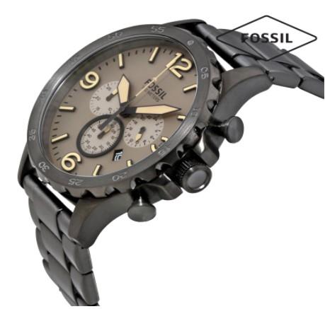 Fossil Nate Chronograph Brown Dial Gunmetal Ion-Plated Band Stainless Steel Mens Watch-JR1523