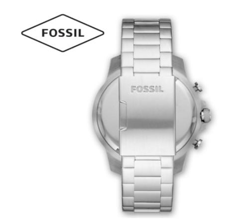 Fossil Chronograph Blue Dial Silver Band Stainless Steel Mens Watch-FS5604
