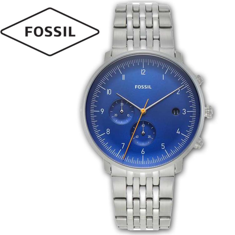 Fossil Chronograph Blue Dial Silver Chain Mens Watch-FS5542