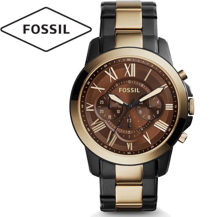 Fossil Chronograph Dark Brown Dial Two Tone Band Mens Watch-FS5119