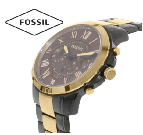 Fossil Chronograph Dark Brown Dial Two Tone Band Mens Watch-FS5119
