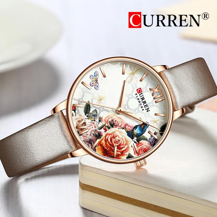 Latest CURREN Masterpiece Ultra Thin Multicolor Dial Silver Leather Band Ladies Watch