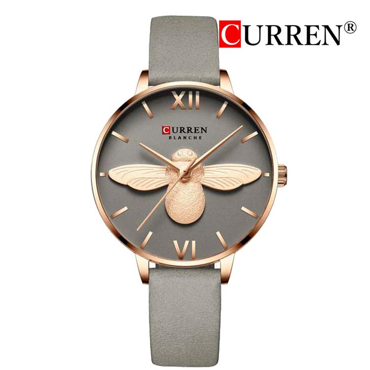 Latest CURREN Ultra Thin Butterfly Grey Dial Grey Leather Band Ladies Watch