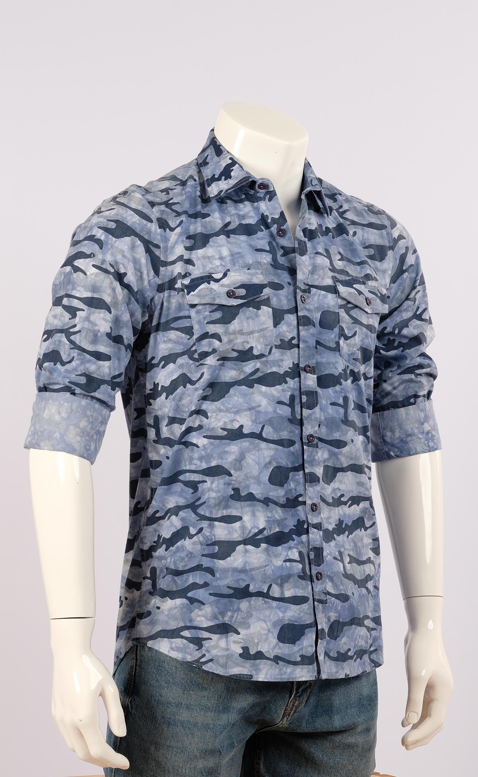 MENS BLUE CAMO CASUAL SHIRT