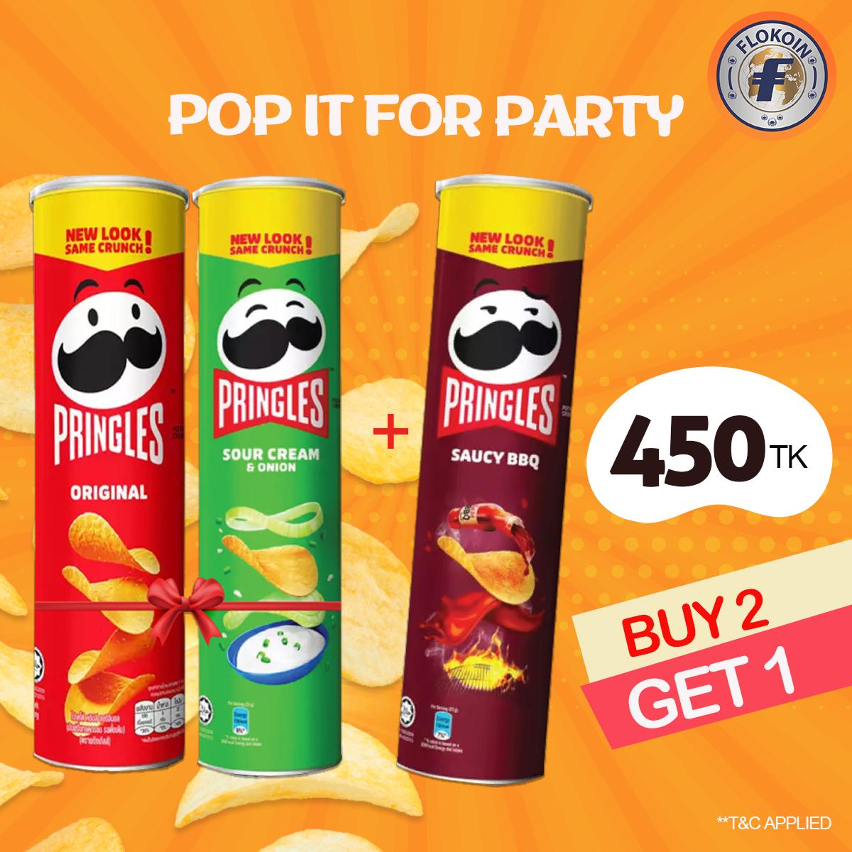 Pringles Potato Chips 147gm Buy 2 Get 1 Free Offer: Original, Sour Cream & Onion, Saucy BBQ Flavors