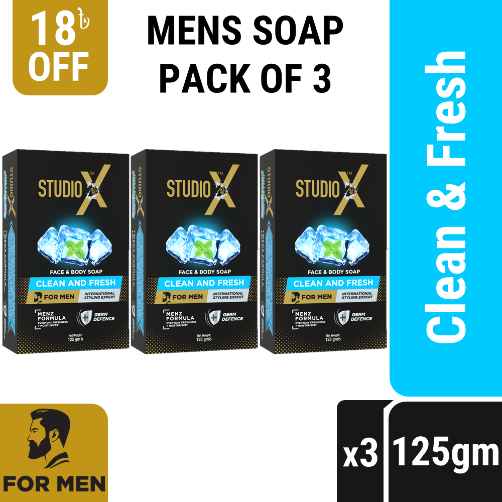 Studio X Clean & Fresh Soap For Men Combo Pack (125gm x 3)