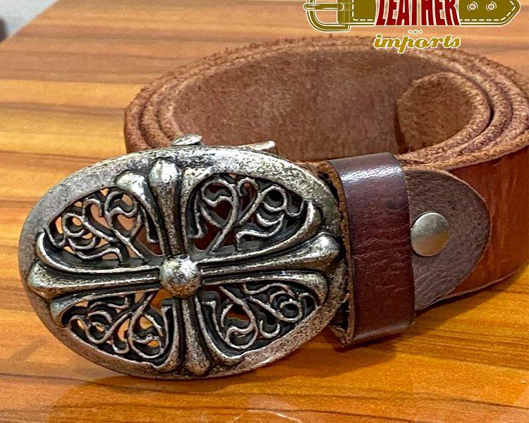 Original Genuine Leather Vintage Brown Band Silver Buckles Rockstar Belt