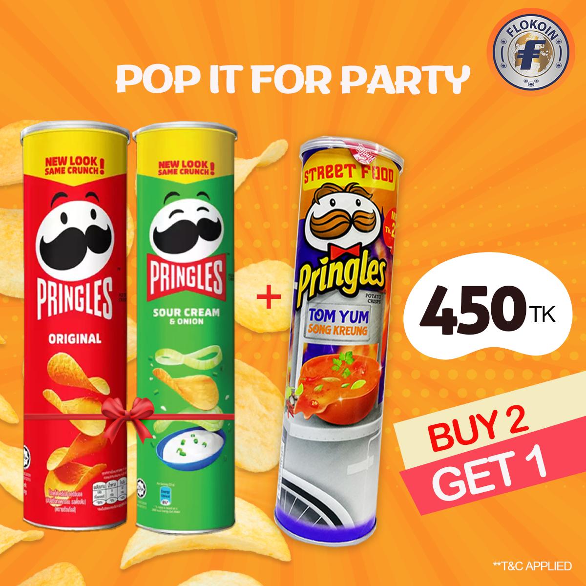 Pringles Potato Chips 147gm Buy 2 Get 1 Free Offer: Original, Sour Cream & Onion, Tom Yum Flavors