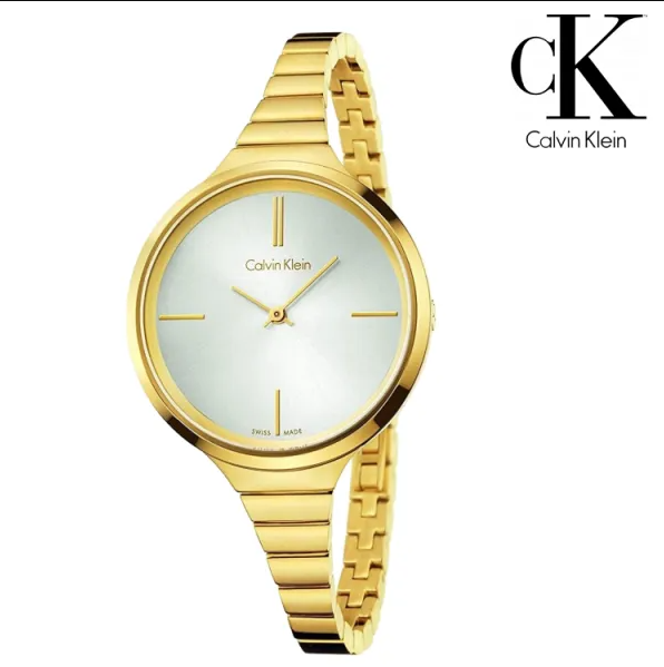 New Arrived Calvin Klein Analogue Quartz Impetuous Silver Dial Gold-tone Stainless Steel Ladies Watch