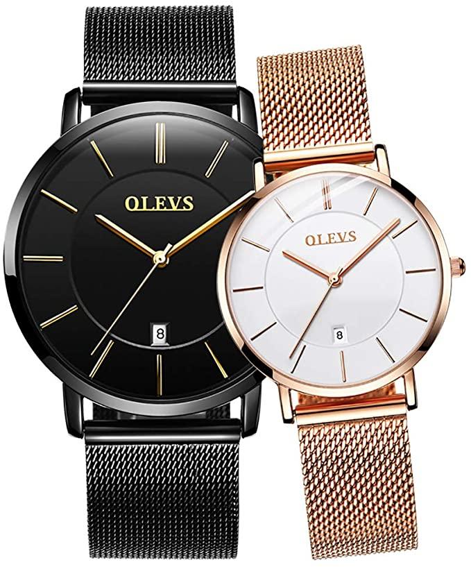 OLEVS Couples Watches for Men Women Ultra Thin Quartz Analog Stainless Steel His and Hers Watches