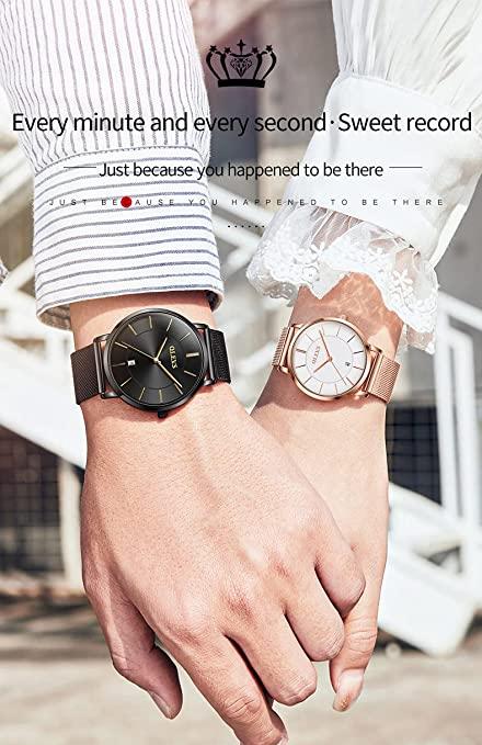 OLEVS Couples Watches for Men Women Ultra Thin Quartz Analog Stainless Steel His and Hers Watches