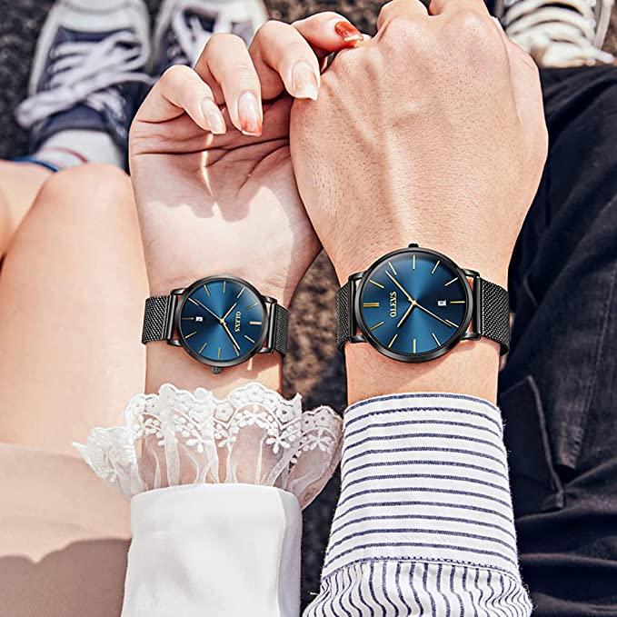 OLEVS Couples Watches for Men Women Ultra Thin Quartz Analog Stainless Steel His and Hers Watches
