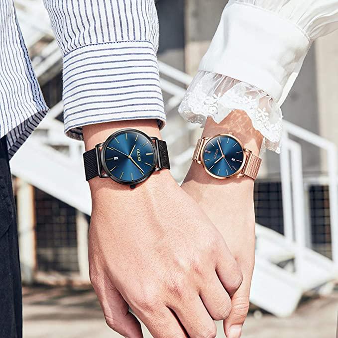 OLEVS Couples Watches for Men Women Ultra Thin Quartz Analog Stainless Steel His and Hers Watches
