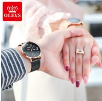 OLEVS Casual Fashion Quartz Watch for Couple Simple Calendar Stainless Steel Waterproof Couple Watches