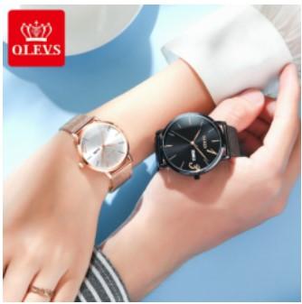 OLEVS Casual Fashion Quartz Watch for Couple Simple Calendar Stainless Steel Waterproof Couple Watches