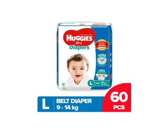Huggies Dry Belt Diaper Large (L)-60 Pcs (9 - 14 Kg)