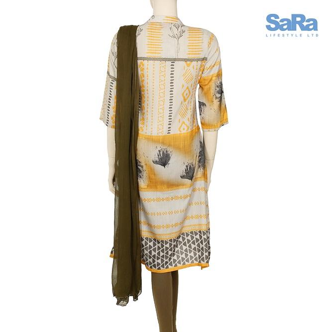 SaRa Ladies Ethnic 3 pcs (NWEW32 Ash & yellow-Ash With Yellow printA )