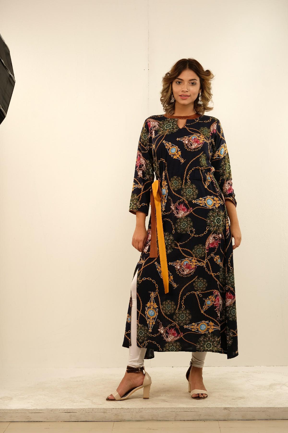 PRINTED NAVY BLUE GOWN