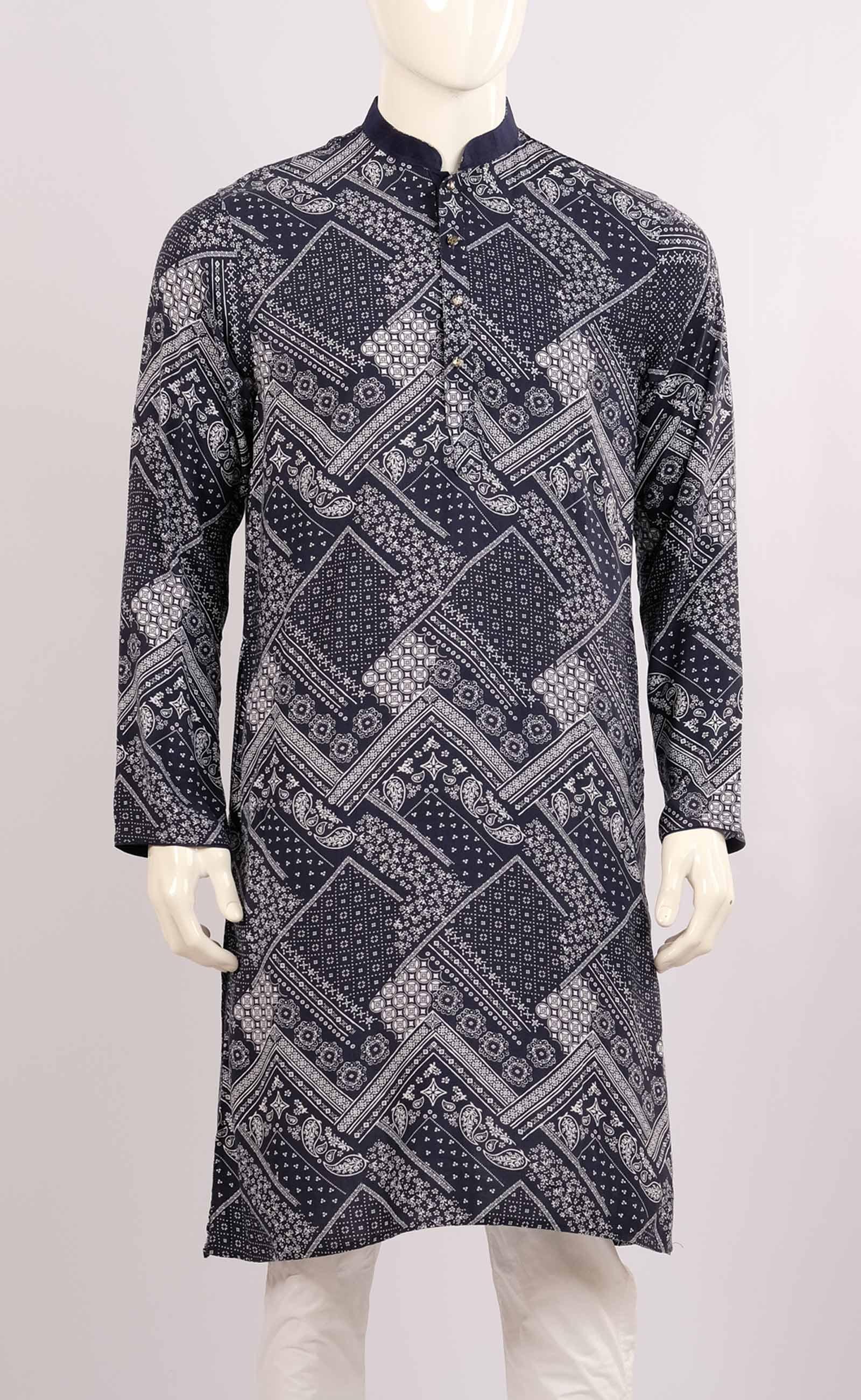 MENS NAVY PRINTED PANJABI