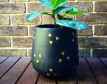Handpainted terracotta pot Round Shape -...