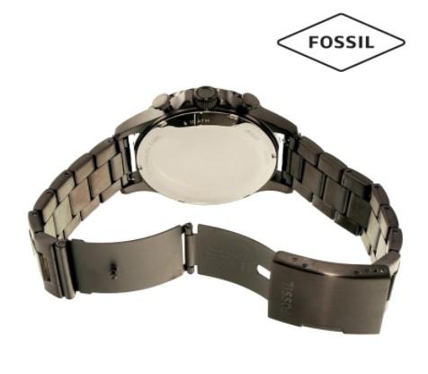 Fossil Nate Chronograph Brown Dial Gunmetal Ion-Plated Band Stainless Steel Mens Watch-JR1523