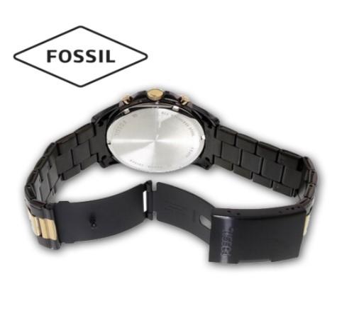 Fossil Chronograph Dark Brown Dial Two Tone Band Mens Watch-FS5119