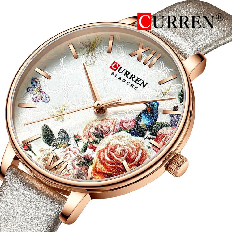 Latest CURREN Masterpiece Ultra Thin Multicolor Dial Silver Leather Band Ladies Watch