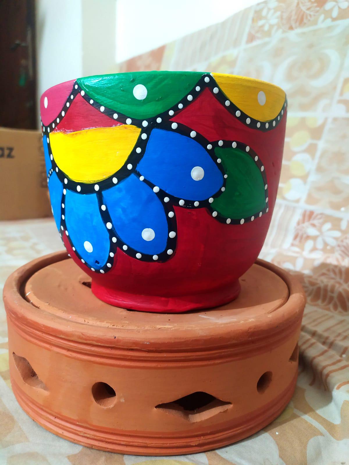 Handpainted terracotta pot 5/6 inch- Red