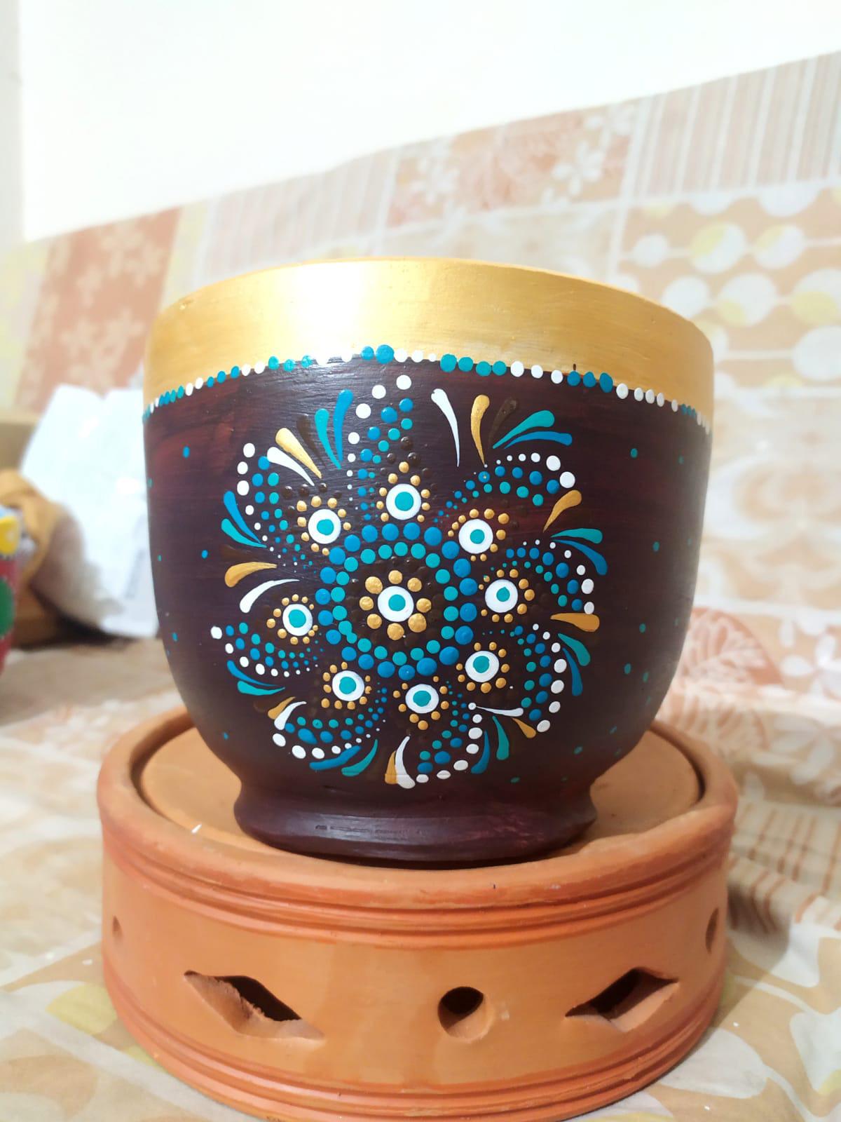 Handpainted terracotta pot 5/6 inch- Black