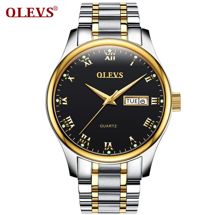OLEVS 5568 Week Display Watches Men's Quartz Date Casual Stainless Steel Wristwatch Relogio Masculino Luminous Double Calendar