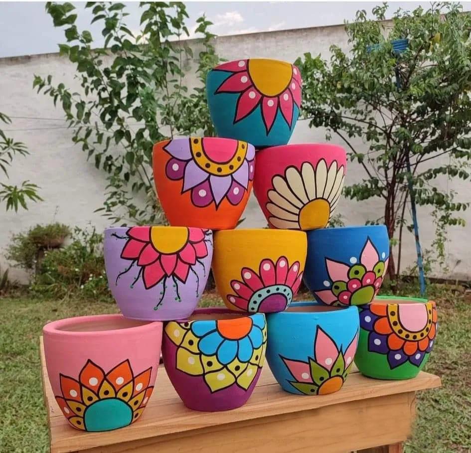 Handpainted terracotta pot 5/6 inch-...
