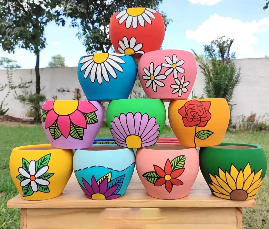 Handpainted terracotta pot 5/6 inch-...