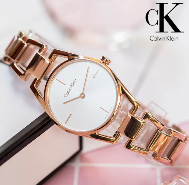 New Arrived Calvin Klein Analogue Quartz Silver Dial Rose Golden Band Stainless Steel Ladies Watch