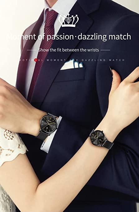 OLEVS Couples Watches for Men Women Ultra Thin Quartz Analog Stainless Steel His and Hers Watches